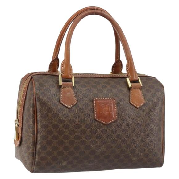 CELINE Macadam Canvas Hand Bag Pvc Leather Brown Gold - Picture 1 of 13